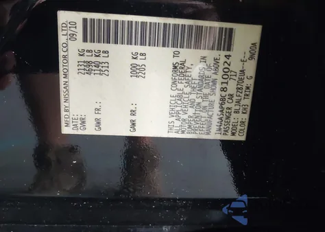 2011 Nissan Maxima 3.5 Sv z USA, uszkodzony, nr VIN 1N4AA5AP6BC810024